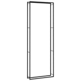 Matt black steel firewood rack, 43.3x11x122.8 inches, with open frame design.